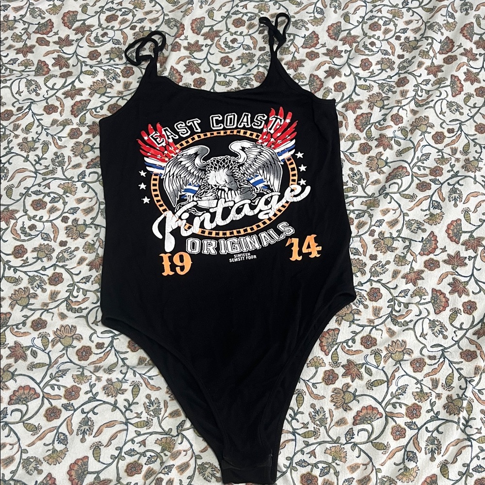 SHEIN Black Vintage Graphic Bodysuit